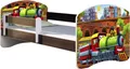 Produktbild: ACMA Jugendbett Kinderbett Junior-Bett Komplett-Set mit Matratze Lattenrost und Rausfallschutz Wenge 44 Lokomotive 140x70