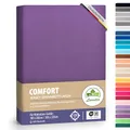 Produktbild: leevitex® Premium Spannbettlaken 180x200–200x220 cm | 40 cm Steghöhe – für Standard-, Boxspring- & Wasserbetten | 100% Mako-Jersey-Baumwolle | ÖKO-TEX Zertifiziert | 170 g/m² | Lila/Pflaume