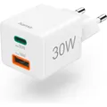 Produktbild: Hama Schnellladegerät, 1x USB-C PD, 1x USB-A QC, Mini-Ladegerät, 30 W, Weiss (30 W, 2 Ports) (00201992)