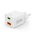 Produktbild: Hama 00201992 Schnellladegerät, 1x USB-C PD, 1x USB-A QC, Mini-Ladegerät, 30 W, Weiß