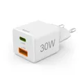 Produktbild: Hama Schnellladegerät, 1x USB-C, 1x USB-A, Mini-Ladegerät, PD, 30 W, Weiß
