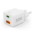 Produktbild: Hama Schnellladegerät, 1x USB-C, 1x USB-A, Mini-Ladegerät, PD, 30 W, Weiß