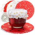 Produktbild: com-four® 30x Schmuckdeckchen für Einmachgläser - Marmeladen-Deckchen mit Gummis - weihnachtliches Dekor für Einmachgläser - Gläserdeckchen zum Dekorieren (030 Stück - rot/weiß)