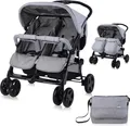 Produktbild: Lorelli Zwillingskinderwagen Twin, Zwillingsbuggy leicht und kompakt, Zwillingswagen, Kinderwagen für 2 Kinder, Buggy für Zwillinge, Grau