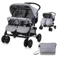 Produktbild: Lorelli Zwillingskinderwagen Twin, Zwillingsbuggy klappbar für 2 Kinder, leicht, kompakter Zwillingswagen, Geschwister Kinderwagen mit Einhand-Klappsystem, grau