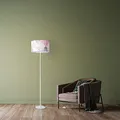 Produktbild: Paco Home Stehlampe Wohnzimmer Modern E27 Leselampe Stehleuchte Stativ Retro Lampenschirm Stoff Geometrisch Mit Stecker, Farbe:Design 5 (Ø38 cm), Leuchtenart/Farbe:Stehleuchte Einbein - Weiß