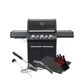 Produktbild: SANTOS Gasgrill S-318 Schwarz - 3 Hauptbrenner, 800 °C Grillzone - Komplettset - magnetischer Drehspieß, Silikonablage, Rostheber, Grillzange, Grillbürste, Grillhandschuhe