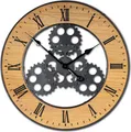 Produktbild: XXL Wanduhr 56 cm Rund Zahnrad Uhr Braun Schwarz Großuhr Industrie-Design Holz