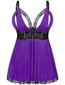 Produktbild: EVELIFE Damen Übergröße Dessous Set Spitze Sexy Chemise Nachtwäsche Babydoll Kleid mit G-String(Lila 4XL)