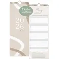 Produktbild: KIND OF HAZEL® Wandkalender 2026 Familienkalender 3 Spalten Hochformat Ringbindung Familienplaner Paarkalender Monatsübersicht mit Sprüchen Naturtöne Beige