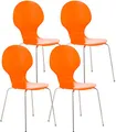 Produktbild: CLP 4X Stapelstuhl Diego l Ergonomisch geformter Konferenzstuhl mit Holzsitz und Metallgestell I Stapelbarer Stuhl mit pflegeleichter Sitzfläche, Farbe:orange