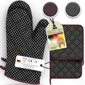 Produktbild: LEFUNDA® Ofenhandschuhe Topflappen 4er Set, Hitzebeständige Topfhandschuhe Baumwolle, Grillhandschuhe, Ofen Handschuhe zum Backen, Kochen, Grillen Kochhandschuhe Oven Mitts, Backhandschuhe (Schwarz)