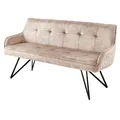 Produktbild: riess-ambiente.de Design Bank Euphoria 156cm Greige Samt im Retrostil mit Ziersteppung