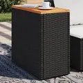 Produktbild: vidaXL Garten-Beistelltisch mit Holzplatte Schwarz 58x27,5x55cm Rattan