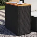 Produktbild: Garten-Beistelltisch mit Holzplatte Schwarz 58x27,5x55 cm Poly Rattan