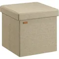 Produktbild: Hocker mit Stauraum Faltbar Deckel Gepolstert 38x38cm Klein Schlafzimmer Wohnzimmer Flur Sitzhocker Fußhocker Polsterhocker m - beige - Casaria