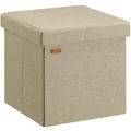 Produktbild: Casaria® Hocker mit Stauraum Beige Faltbar Deckel Leinen Optik Gepolstert 38x38cm Klein Schlafzimmer Wohnzimmer Flur Sitzhocker Fußhocker Polsterhocker