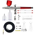 Produktbild: Airbrush Set Airbrushpistole Kit, Mehrzweck Tragba Air Brush Kit, Airbrush Kit mit 0,2mm 0,3mm 0,5mm Düsen, Becher, Geflochtenem Luftschlauch und Reinigungsset, Perfekt für Modellbau, Nailart, DIY