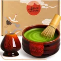 Produktbild: Goodwei Matcha Set komplett mit Matchabesen, Matcha Löffel und Matcha Schale aus Keramik mit Besenhalter im passenden Design | Kunstvoll gefertigte Zeremonieschale Chawan (Akai, 80)