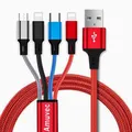 Produktbild: Amuvec Multi USB Kabel 3A, 4 in 1 Nylon Braided Universal Ladekabel mit 2*iP Typ C Micro Anschlüsse, für Phone, Samsung Galaxy S24 S23 S22 S21 S20 S9, Huawei, Moto, Xiaomi, LG, Sony, PS4
