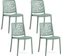 Produktbild: 4er-Set stapelbare Stühle aus Polypropylen mit Glasfasern für Garten oder Innenbereich, wasserabweisend und widerstandsfähig - SOLE - Salbeigrün