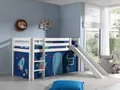 Produktbild: Spielbett Hochbett Kinderbett 90x200 Rutsche Vorhang Astronaut Weiß Weltall Holz