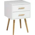 Produktbild: Beliani - Nachttisch Weiß Mdf Platte Gummibaumholz 61 X 40 X 40 Cm Modern Stilvoll 2 Schubladen Schlafzimmer