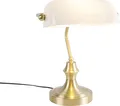 Produktbild: QAZQA - Klassisch I Antik Klassische Notarlampe Gold I Messing mit Opalglas - Banker I Wohnzimmer I Schlafzimmer I Bankerleuchte - Länglich - LED geeignet E27