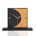 Produktbild: Kreative Feder Standuhr „Brown Moon“ aus Holz – Schwarze Tisch-Uhr ohne Ticken (Brown Moon, leises Funkuhrwerk)