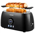 Produktbild: XXL Toaster 4 Scheiben mit Brötchenaufsatz | Toaster Schwarz | Digitales Display | Toastautomat | Automatische Abschaltung | Langschlitztoaster