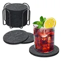 Produktbild: BOENFU Untersetzer Gläser Filz Untersetzer Rund 12er Set 10cm Bierdeckel Glasuntersetzer mit Halter für Getränke, Zuhause Restaurant Büro und Bar