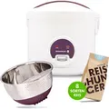 Produktbild: REISHUNGER Basis Reiskocher Starter Set, Großer Basis Reiskocher weiß Keramik, Reiswaschschüssel Edelstahl (Aubergine), Finde deinen Lieblingsre... - Weiß/Lila/Violett
