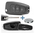 Produktbild: mt-key Klapp Schlüssel Reparatur Gehäuse + HU101 Rohling + passende CR2032 Knopfzelle, CR2032 (3 V), für Ford Funk Fernbedienung