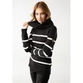 Produktbild: Rollkragenpullover KANGAROOS, Damen, Gr. 44/46, schwarz-weiß (schwarz, wollweiß), Strick, Obermaterial: 60% Baumwolle, 40% Polyacryl, geringelt, gestreift, normal hüftbedeckend, Rippstrickbündchen, Pullover Rollkragenpullover, in lässiger Form mit Kontraststreifen, Topseller