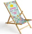 Produktbild: Personalisierbarer Holz Liegestuhl Klappbar Klappliegestuhl Sonnenliege Strandstuhl Wechselbezug Motiv Königin [119]