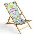 Produktbild: Ferocity Personalisierbarer Holz-Liegestuhl Klappbar Klappliegestuhl Sonnenliege Strandstuhl Wechselbezug Motiv Königin [119]