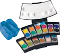 Produktbild: Pelikan Deckfarbkasten ProColor 735, 24 Farben, schwarz/blau 2 abnehmbare Wasserboxen, 24 Farbschälchen, herausnehmbare - 1 Stück (701228)