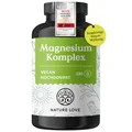 Produktbild: NATURE LOVE® Magnesium Komplex - 180 Kapseln - 400mg elementares Magnesium je Tagesdosis - Magnesiumcitrat, Magnesiumoxid, Magnesiumbisglycinat, Magnesiummalat, Magnesiumscorbat - Vegan, hochdosiert