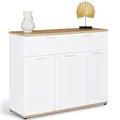 Produktbild: IDMarket - Anrichte 100 cm VITO 3 Türen und 1 Schublade weiß und Holzplatte