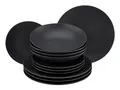 Produktbild: CreaTable, 23144, Serie SOFT TOUCH BLACK, 12-teiliges Geschirrset, Tafelservice aus Steinzeug, spülmaschinen- und mikrowellengeeignet, Made in Portugal