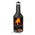Produktbild: BBQ Collection Terrassenofen mit Schornstein Feuerstelle 44,5 x 44,5 x 134 cm - Gartenkamin für Brennholz - Gartenofen mit Funkenschutz und Holzab... - Schwarz