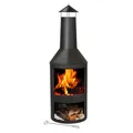 Produktbild: BBQ Collection Terrassenofen mit Schornstein - Feuerstelle 44,5 x 44,5 x 134 cm - Gartenkamin für Brennholz - Gartenofen mit Funkenschutz und Holzablage - Terassenofen Außen - Karbonstahl