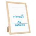 Produktbild: PHOTOLINI Bilderrahmen A4 Holz MDF Natur, DIN A4 Bilderrahmen 21x30 cm, bruchsicheres Acrylglas, picture frame zum Aufhängen & Aufstellen, Rahmen 30x21 für Fotos & Poster