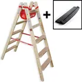 Produktbild: Euroline Holz Stufenstehleiter mit 2x5 Comfort-Stufen mit Werkzeugablage + passende Leitermatte