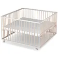 Produktbild: Sämann Laufstall Baby mit Matratze SleepPlus | TÜV geprüft | stufenlos höhenverstellbar | Laufgitter Premium | Babybett aus Holz | Krabbelgitter (weiß/natur, 120x120 cm)