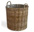 Produktbild: LebensWohnArt Dekokorb Natur Rattankorb BAKUL rund Grey 50cm Pflanzkorb Inlay Griffe