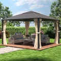 Produktbild: TOOLPORT 4x4 m Hardtop Gartenpavillon, inkl. 4 Seitenteile, champagnerfarben - (301350)