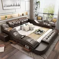 Produktbild: Multifunktion Design Bett XXL 180x200 Big Betten Leder Hotel Regal USB Polster