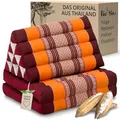 Produktbild: livasia Thaikissen mit 2 Auflagen - 120x50x8cm - Dreieckskissen mit Sitzkissen, Keilkissen mit Kapok, Rückenkissen faltbar, Thaimatte zum Klappen, handgefertigt, Meditationskissen (Orange)