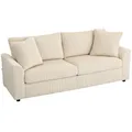 Produktbild: HOMCOM 3-Sitzer-Sofa, Couch mit Armlehnen, Zierkissen, Polstersofa mit Cordbezug, dick gepolstert, Loungesofa, bis 450 kg belastbar, für Wohnzimmer, Schlafzimmer, 212 x 80 x 88 cm, Cremeweiß